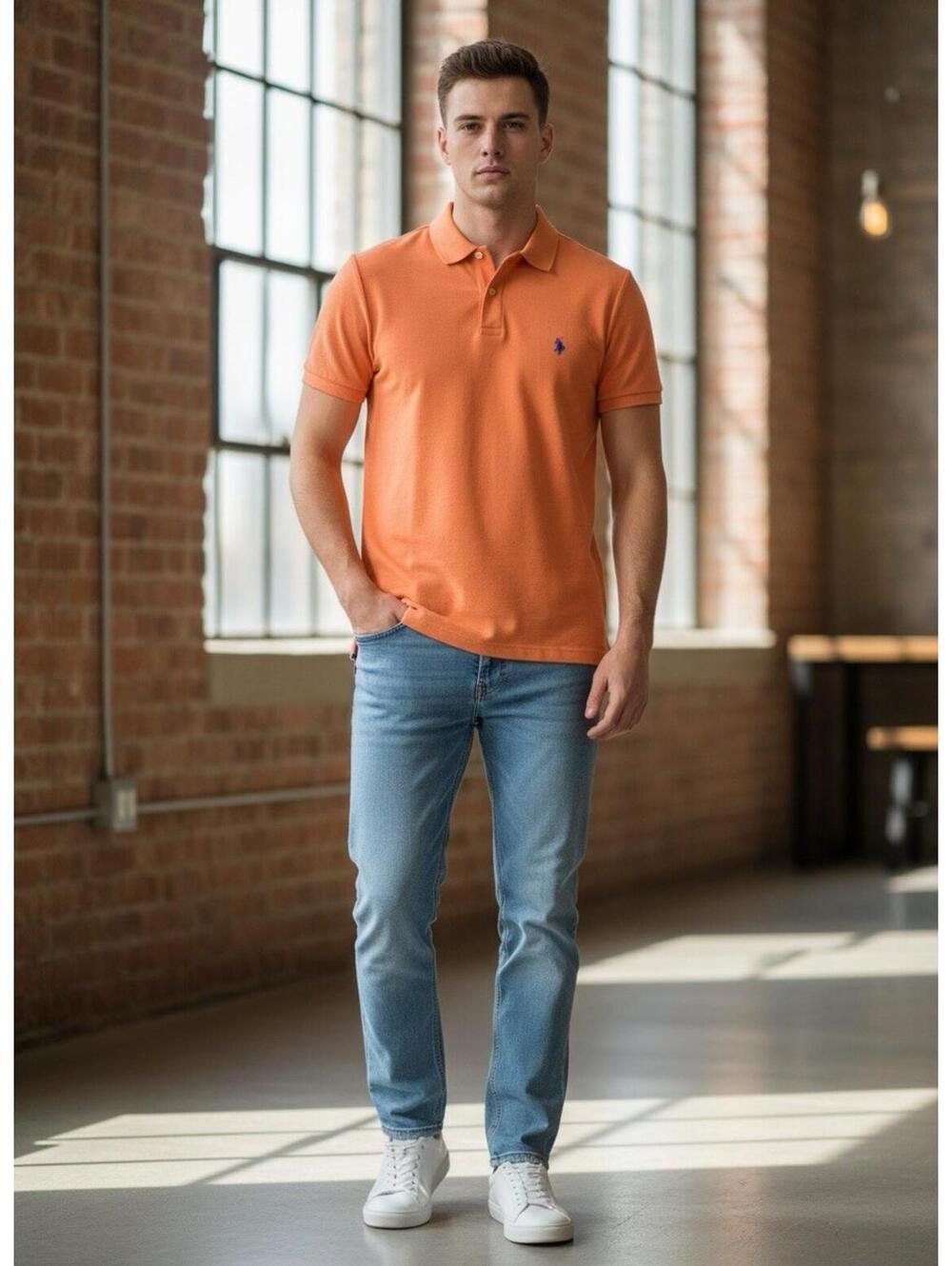 Ralph Lauren Us Polo Association Pique Mens Golf Shirt Apricot Size XXL